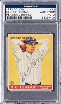 1933 Goudey #12 George Pipgras Signed Card – PSA Authentic, PSA/DNA Certified